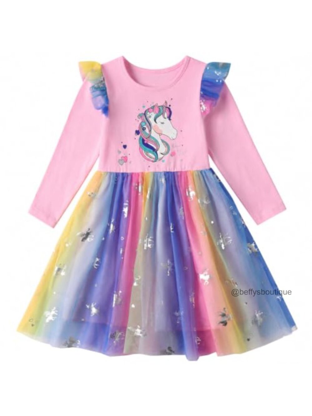 Girls Winter Tutu Dress Long Sleeve Cotton Pony Print Party Dress